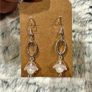 Moonstone Flower Silver Drop Earrings